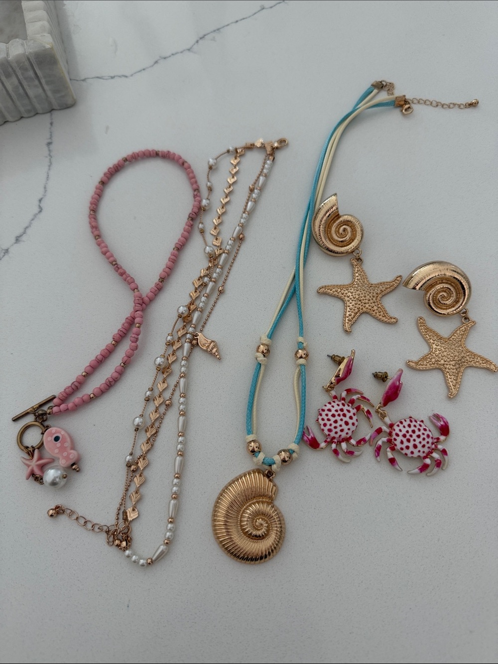 Cato Pink Beaded & Turquoise Cord Shell Pendant Necklace